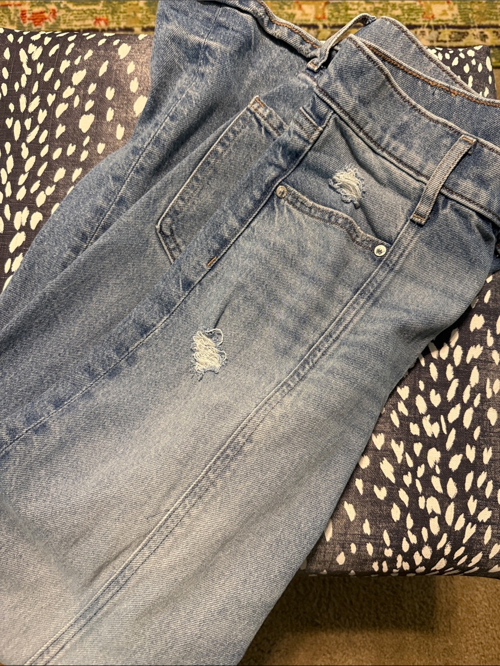Express Women's Light Blue Wide Leg Distressed Jeans